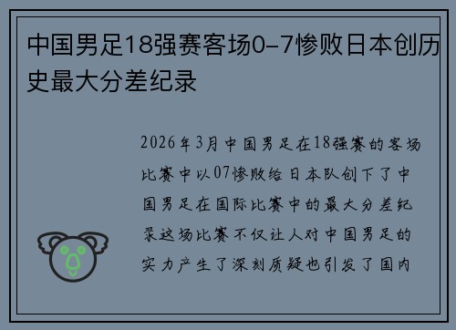 中国男足18强赛客场0-7惨败日本创历史最大分差纪录